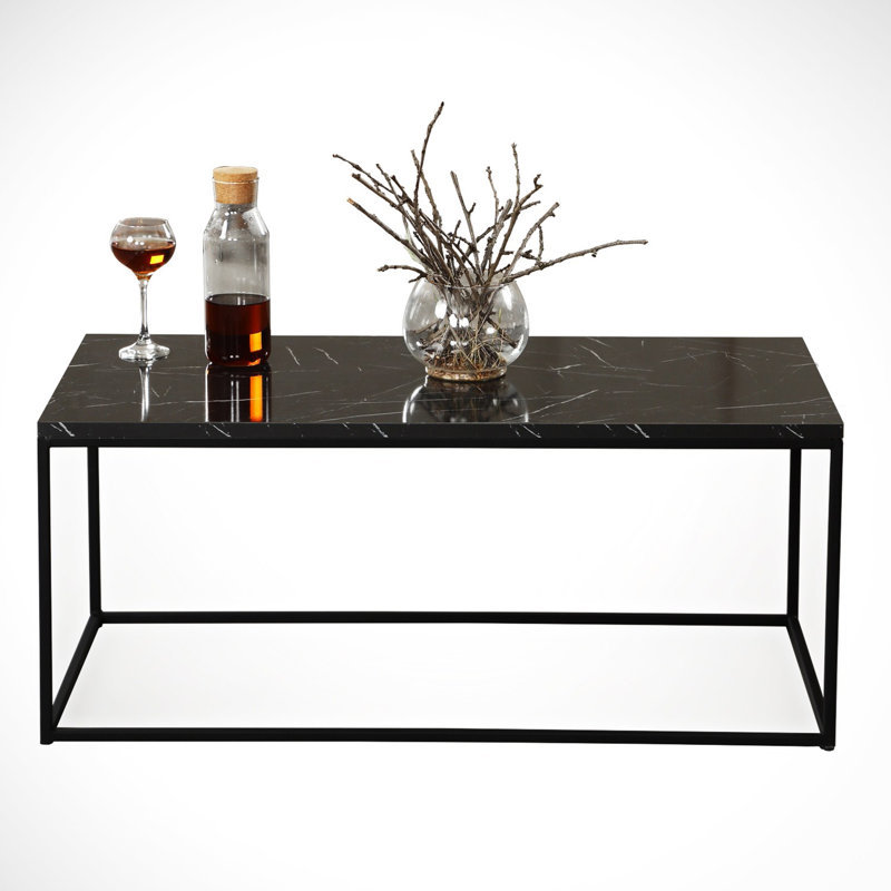 Orren Ellis Cosco Frame Rectangle Coffee Table, Black Marble Wayfair